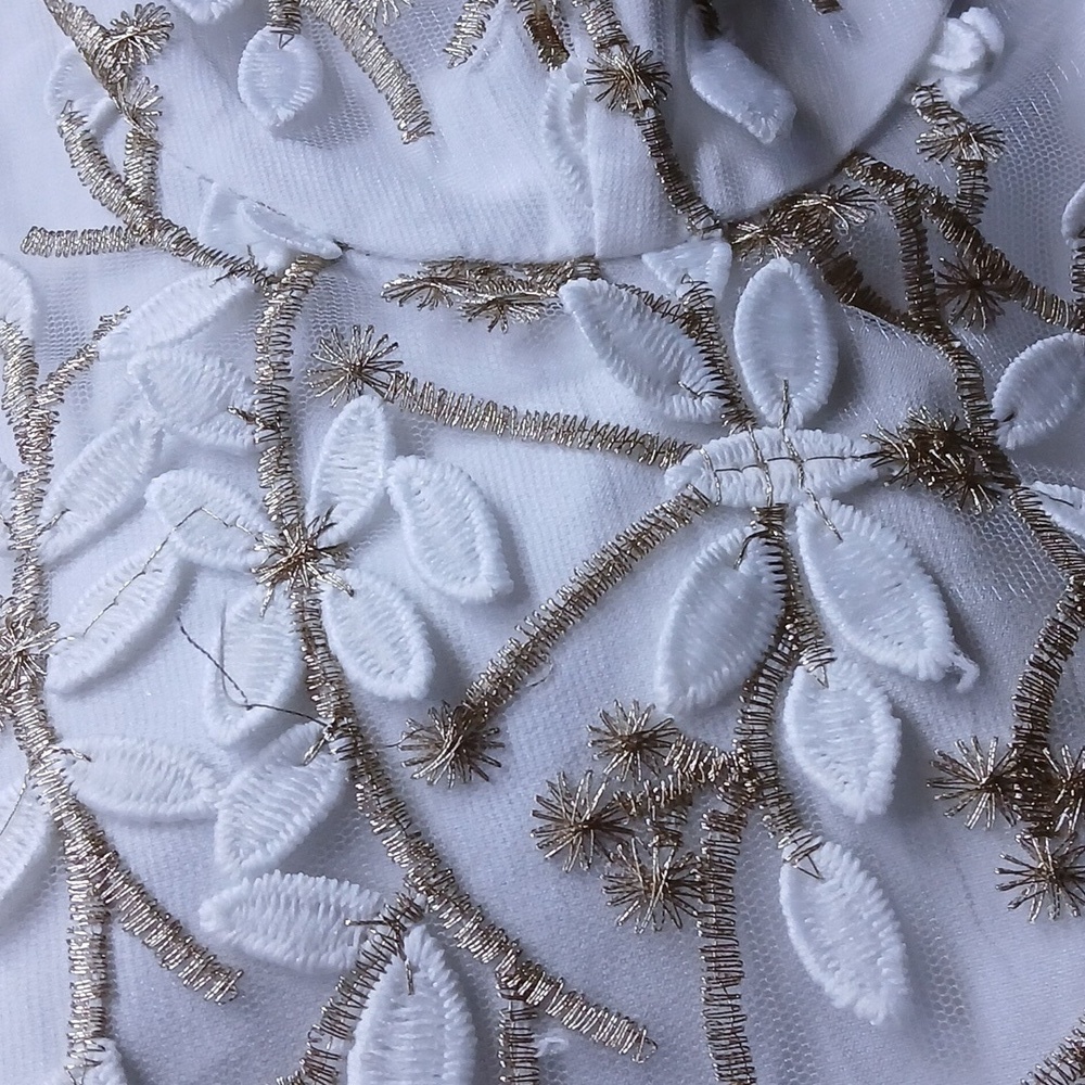 Corset Bustier Top Gold & White Floral Applique Zip Back, Adjustable Straps - Picture 7 of 7